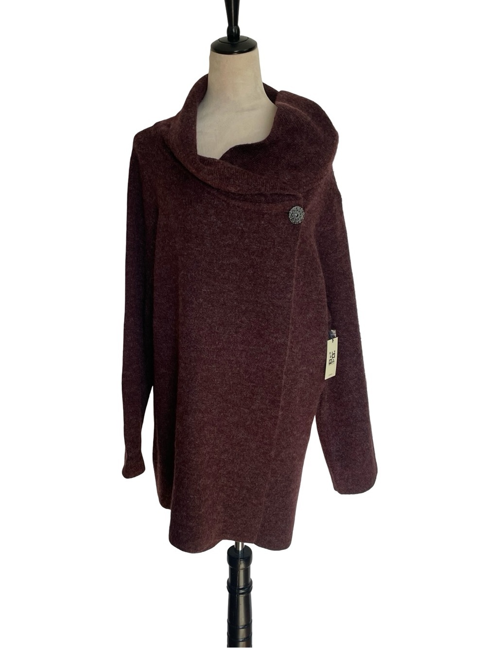 Max Studio Maroon Asymmetric Button Sweater